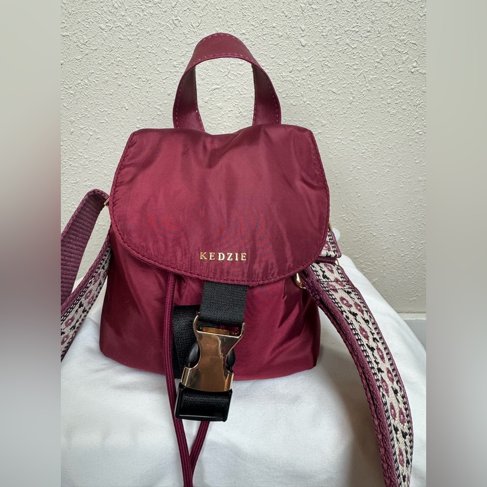 KEDZIE Burgundy Compact Nylon Backpack - Picture 2 of 14